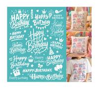 GOMAKERER 2 fogli di stencil per serigrafia con scritta "Happy Birthday", autoadesivi, stencil riutilizzabili per dipingere su pareti, magliette, decorazioni per la casa