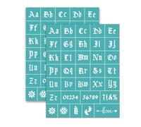 GOMAKERER 2 fogli di stencil per serigrafia, stencil per stampa di lettere inglesi antiche, riutilizzabili, autoadesivi, per dipingere su pareti, legno, magliette, tessuti, decorazioni per la casa (21