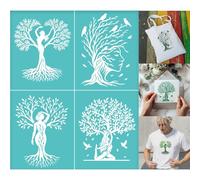 GOMAKERER 2 foglio Stencil Serigrafico Albero Donna, Modelli di Stencil per Disegno Dell'Albero Della Vita Riutilizzabili Autoadesivi Serigrafia per Bordure Murali, Legno, Tessuto, Decorazioni