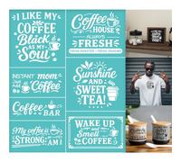 GOMAKERER 2 foglio Stencil Serigrafico con Slogan Sul Caffè, Stencil Riutilizzabile In Rete per Cucina In Stile Fattoria Autoadesivo Serigrafia per Bordatura Da Parete In Legno Tessuto per La Casa