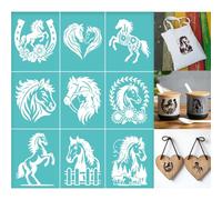 GOMAKERER 2 foglio Stencil Serigrafico di Cavallo, MoDii di Stencil Riutilizzabili per Disegno di Testa di Cavallo Autoadesivi Serigrafia per Bordure Da Parete In Legno Tessuto Decorazioni