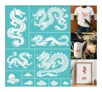 GOMAKERER 2 foglio Stencil Serigrafico di Drago Cinese, MoDii di Stencil Riutilizzabili per Pittura di Drago Orientale e Nuvola Propizia Autoadesivi per Serigrafia per Pareti, Legno, Tessuto, Casa