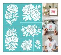 GOMAKERER 2 foglio Stencil Serigrafico di Fiore, Diversi Modelli di Stencil per Dipingere Peonie Riutilizzabili Autoadesivi Serigrafia per Bordure Da Parete In Legno, Tessuto, Decorazioni per La Casa