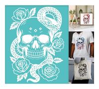 GOMAKERER 2 foglio Stencil Serigrafico, Modelli di Stencil Riutilizzabili per Pittura di Teschio con Rose e Serpenti Autoadesivi Serigrafici per Bordure Murali, Legno, Tessuto, Halloween