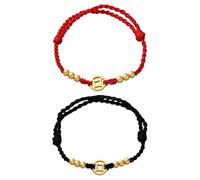 GOMAKERER 2 pezzi 2 colori stile cinese braccialetti a moneta rossa corda regolabile a mano braccialetti portafortuna realizzati a mano in rame Feng Shui braccialetto intrecciato per uomini e donne