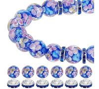 GOMAKERER 20pz 12mm perle di Vetro A Forma di Murano Blu Notte con 20pz perline Distanziatrici con Strass Perline di Fiore Perline A Sfera Rotonde Perline Distanziatrici per La Creazione di Gioielli