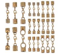GOMAKERER 24 set Tappi Terminali per Cavi con Connettore A Moschettone, 6 Stili Tibetan Alloy Leather Caps Colla In Barrel End Caps per 8mm Cord Necklace Bracelet Jewelry DIY Making