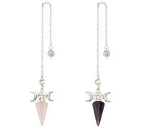 GOMAKERER 2pcs pendolo di Cristallo Naturale per Divinazione, Pendolo Ciondolo In Quarzo Rosa A Punta Conica e Catena Chakra Gemstone Reiki Pendulum Stregoneria Ametista Spirituale per La Meditazione