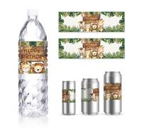 GOMAKERER 30 fogli Etichette per Bottiglie D'Acqua A Tema Safari, Adesivi Tigre Il Leone La Giraffa per Bottiglie D'Acqua Etichette Personalizzate Decorazioni per Feste Compleanno, 8.5x2.5 pollici