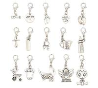 GOMAKERER 30pz 15 stili Ciondoli con Cerniera Angelo, Tema Carrozzina Ciondolo con Cerniera In Lega Cuore Amore Bottiglia Tiretto con Cerniera Decorazione Linguetta per Borsa Da Viaggio