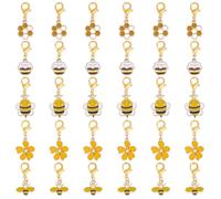 GOMAKERER 30pz 5 stili Tiralampo di Ape, Ciondoli con Cerniera In Lega Smaltata Ciondolo di Ape Dorata con Chiusura A Moschettone per Portachiavi, Decorazione Fai Da Te per Appendere Borse