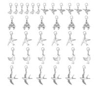 GOMAKERER 36 pezzi, 6 ciondoli con cerniera a forma di uccello, colore platino, motivo: uccelli d'amore, clip per portachiavi fatti in casa, per borse, marcatori a maglia per lavori a maglia