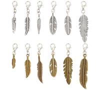 GOMAKERER 36pz 12 stili Piuma Ciondoli con Cerniera, Ciondolo con Cerniera In Lega di Stile Tibetano Colore Misto Tiretto con Cerniera Linguetta di Ricambio per Cerniera per Borsa Da Viaggio