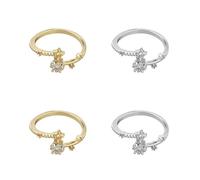 GOMAKERER 4 anelli per dita in lega di 2 colori, 17,9 mm, grandi anelli con zirconi a stella, regolabili, anello aperto regolabile, colori misti, accessori per il fai da te di gioielli