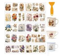 GOMAKERER 48 pezzi vintage floreale biglietti UV DTF Cup Wraps per bicchieri da 473,6 g, retro botanico UV DTF adesivi trasferimento impermeabili sfregamento su decalcomanie per bottiglie di vetro