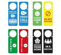 GOMAKERER 4pz 4 stili Cartello Da Appendere Alla Porta Non Disturbare, Divertente Cartello In PVC con Videochiamata In Corso Non Disturbare Bifacciale per Riunioni Lezioni Online In Ufficio, 23.5x9cm