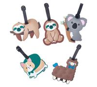 GOMAKERER 5 etichette per bagagli, 5 stili, koala, bradipo, a tema animali, in plastica, a forma di alpaca, etichette identificative per valigie, per donne, uomini, affari