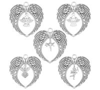 GOMAKERER 5pz 5 stili Ciondolo In Lega di Cuore con Ali D'Angelo, Ciondoli In Lega di Stili Tibetani Pendenti In Metallo, Ciondolo con Angelo Custode per La Creazione di Gioielli