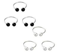 GOMAKERER 6 anelli a doppia perla in 2 colori, impilabili, 17 mm, rotondi, perle bianche e nere, regolabili, graziosi anelli per dita, per fai da te, matrimoni, bomboniere