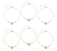 GOMAKERER 6 cavigliere bicolore argento/oro da donna, bracciali alla caviglia regolabili in lega, stile bohemien, con ciondolo stella marina e perline in plastica, da donna, 23,8 ~ 24 cm