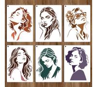 GOMAKERER 6 fogli di stencil per dipingere con il viso di una donna, riutilizzabili, per sagome femminili, stencil in PET per donne moderne, per dipingere pareti e decorazioni per la casa in legno