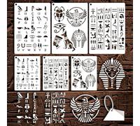 GOMAKERER 6 fogli stencil geroglifici per pittura, 2 misure antico egiziano riutilizzabile modelli da disegno icone egiziane per dipingere su parete legno decorazione per la casa, 20 x 15 cm/29,7 x 21