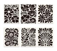 GOMAKERER 6 pezzi vintage astratta fiori bianchi e neri moderni quadri floreali astratti alla moda vintage set di poster con motivo floreale nero beige per la decorazione della casa (non incorniciato)