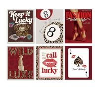 GOMAKERER 6 stampe artistiche da parete leopardate alla moda, decorazione da parete con 8 palline rosse Martini, femminismo vintage, poster estetico su tela per camera da letto, galleria, decorazione