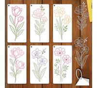 GOMAKERER 6 stencil in PET riutilizzabili con righe verticali e motivo floreale, per dipingere su pareti in legno e come decorazione per la casa
