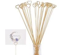 GOMAKERER 60 pz Segnaposto Floreale, Fiore in Filo Metallico A Forma di Cuore Dorato Scelte da Tavolo Portanumero Clip Portacarte per Composizione Floreale Bouquet Decorazione di Nozze