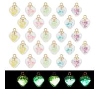 GOMAKERER 60pz 5 colori Ciondoli per Bottiglia A Cuore Luminoso, Perline Che Si Illuminano Al Buio Pendenti A Cuore Ciondoli con Sfere di Vetro per Collane, Bracciali, Orecchini, Creazione di Gioielli