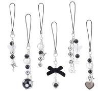 GOMAKERER 6pz Ciondoli per Telefono Punk, Acrilico Nero Cuore Luna Chiave Stella Fiocco Cinghie Custodia per Telefono Accessori Decorazione