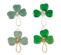 GOMAKERER 8pz 4 stili Ciondoli In Pietra di Foglia Verde Portafortuna, Ciondoli di Trifoglio per Giorno di San Patrizio Ciondoli In Avventurina Verde Naturale per Creazione di Gioielli, 27x24x6.5mm
