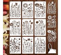 GOMAKERER 9 fogli di grandi fiori selvatici stencil per dipingere, cluster di fiori, riutilizzabili, design floreale, arte in plastica, per dipingere su parete, legno, decorazione per la casa, 30 x 20