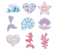 GOMAKERER 9pz 9 stili Sirena Toppe Termoadesive, Toppe Termoadesive In Filo di Poliestere con Conchiglia e Perla Da Cucire e Ricamare per Buchi e Vestiti, Cappello e Zaino
