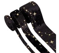 GOMAKERER Nastro in velluto double face con motivo a stella, 6 m, 1 cm, 2,5 cm, 5 cm, con finiture in raso nero, rotolo di nastro piatto per confezioni regalo, decorazioni per feste e matrimoni