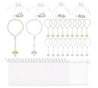 GOMAKERER Set di 28 rosari in 2 colori, 2 colori, perle finte per battesimo, rosario con ciondoli a forma di angelo e sacchetti regalo in organza, per Pasqua, battesimo, festival, gioielli regalo