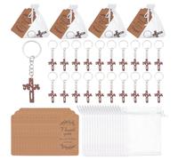 GOMAKERER Set di 60 bomboniere per battesimo, rosario, portachiavi, rosario, croce, ciondoli con etichette di ringraziamento e sacchetti in organza, per battesimo, addio al nubilato, uomini e donne