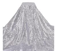 GOMAKERER Tessuto con paillettes argentate, 2 m, larghezza 1,2 m, larghezza 3 mm, tessuto a rete con sirenette, tessuto in poliestere scintillante per abiti, abbigliamento, matrimoni, decorazioni per