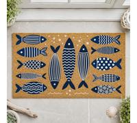 GOMAKERER Zerbino con pesce blu, 43 x 76 cm, con stampa oceanica, antiscivolo, decorazione per porta d'ingresso, ingresso esterno, per casa, portico, cortile, patio