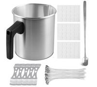 GOMETY 1,2 l, kit per la produzione di candele, pentola, candele fai da te, set di crogioli con cucchiaio, 5 candele in acciaio inox, 60 stoppini e adesivi candela profumata per candela