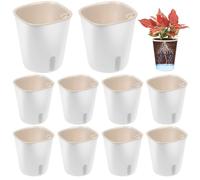 GOMETY 10 vasi autoirriganti, piccoli con indicatore del livello dell'acqua, 7,5 x 8,5 cm, con sistema di irrigazione in plastica PP, per cucina, balcone, davanzale (bianco)