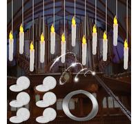 GOMETY 12 candele a LED con bacchetta magica, telecomando, senza fiamma, galleggianti a LED, alimentate a batteria, luce bianca calda, fiamma tremolante, per matrimoni, feste, Halloween, Natale,