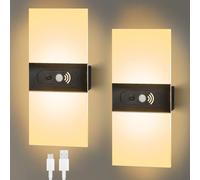 GOMETY 2 applique da parete per interni con sensore di movimento, ricaricabile tramite USB, lampada da parete a LED con interruttore, senza collegamento di alimentazione, senza fili, batteria da 1200