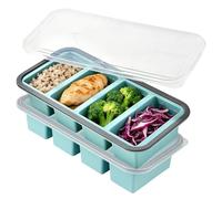 GOMETY 2 contenitori per congelatore in silicone antiaderente con coperchio, 4 cubetti, impilabili, senza BPA, lavabili in lavastoviglie, in silicone, per zuppa, salsa, brodo e alimenti per bambini (4