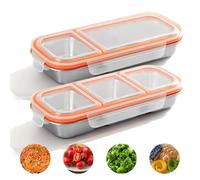 GOMETY 2 contenitori per snack in acciaio inox, riutilizzabili, con 3 scomparti/2 scomparti, a prova di perdite, con coperchio, per snack in viaggio, in metallo, per campeggio, pranzo, dessert