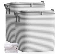 GOMETY 2 pezzi da 180 l grande contenitore con coperchio per vestiti e trapunte, tasche portaoggetti con chiusura lampo, portaoggetti pieghevole per coperte (grigio, M)