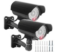GOMETY 2 pezzi fotocamera Atrappa esterna con LED rosso lampeggiante, fotocamera finte, telecamera di sorveglianza, per esterni, CCTV, manichino, telecamera di sicurezza, per interni ed esterni