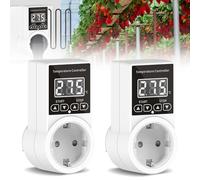 GOMETY 2 prese termostatiche, regolatore di temperatura digitale 230 V, termostato di raffreddamento con sonda LCD, termostato digitale per serra, acquario, terrario, rettili