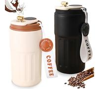 GOMETY 2 tazze da caffè to go, con display digitale, 450 ml, in acciaio inox 316, con coperchio e manico per acqua e tè